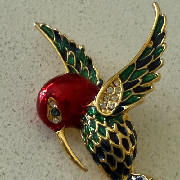 Enamel and Rhinestone Hummingbird Brooch - Picture 4 of 4